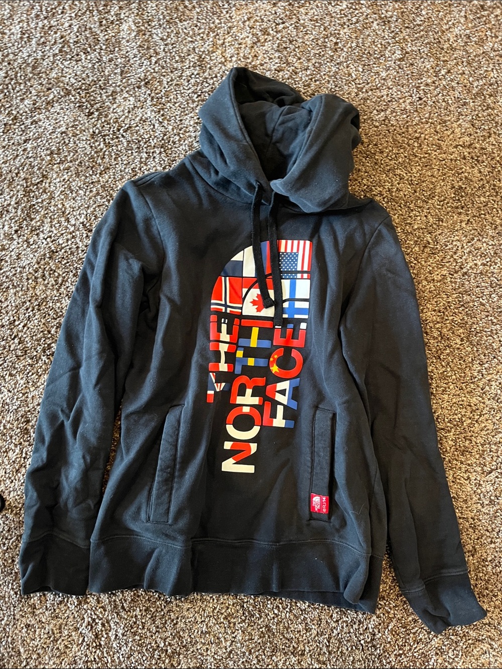 The North Face Black Logo Hoodie with Flag Graphic